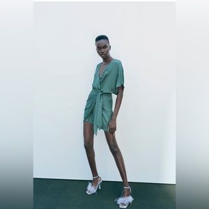 Zara sage green wrap dress size L -New